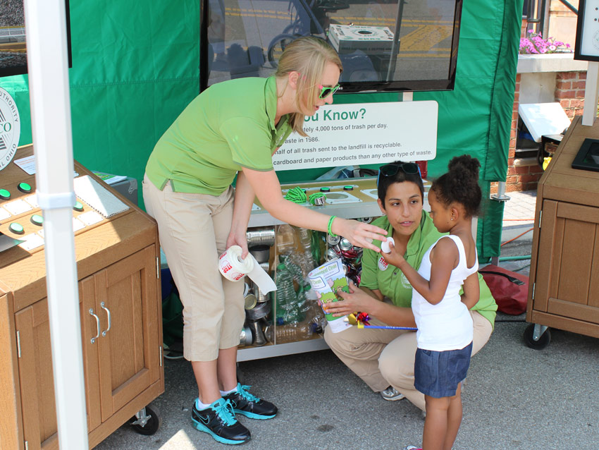 SWACO ambassadors talking with little girl